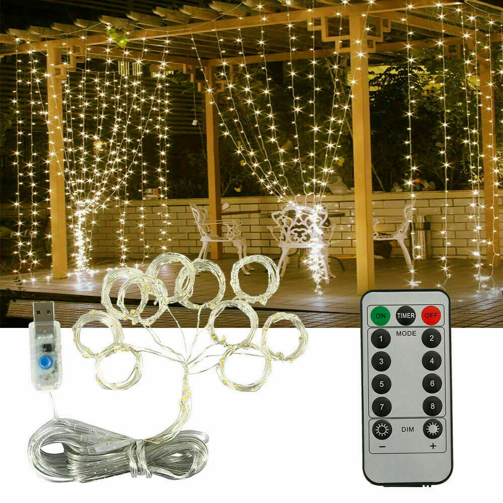 300 LED Curtain Fairy Lights String Indoor/Outdoor Backdrop Wedding Xmas Party