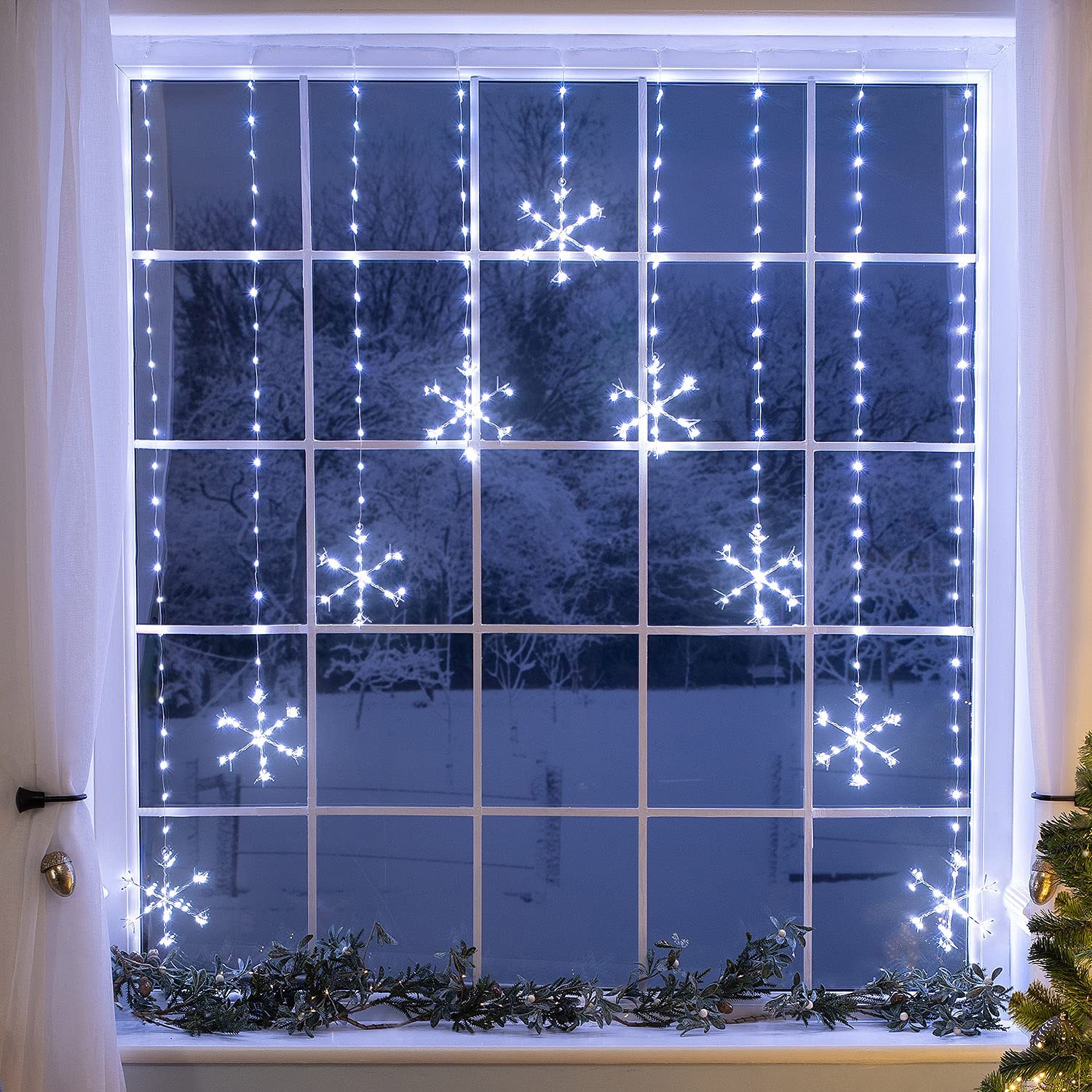 Christmas Curtain String Lights, Light Up Micro LED Snowflake Window Decoration