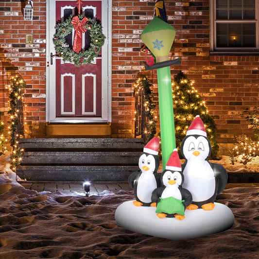 Outdoor Christmas Decoration - Inflatable Penguin Singers - 2.1m with LED Lights