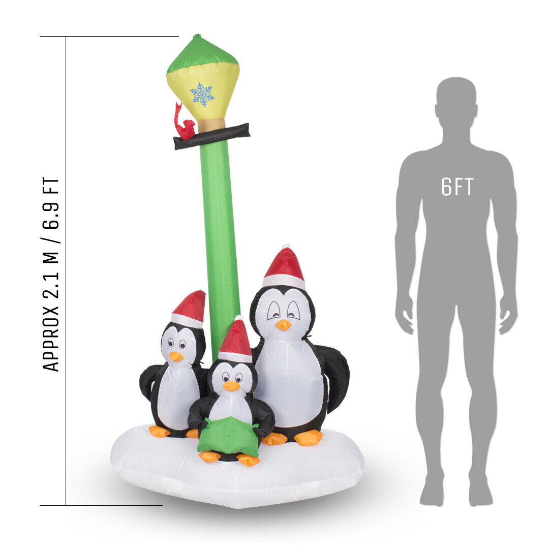 Outdoor Christmas Decoration - Inflatable Penguin Singers - 2.1m with LED Lights