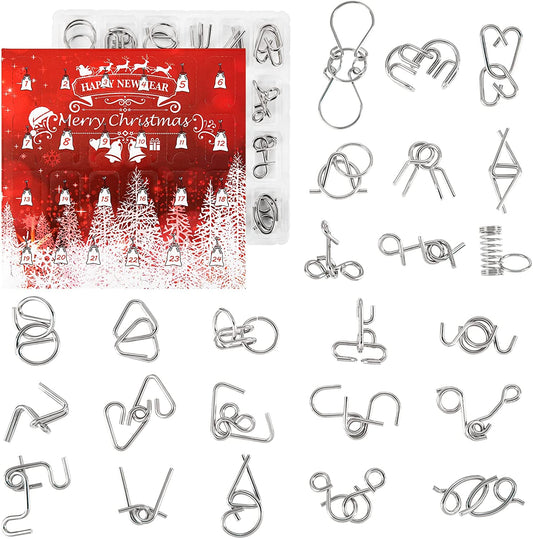 Metal Wire Puzzle Advent Calendar 2022,24 Days of Surprise Christmas Countdown Calendar, Brain Teaser IQ Test Unlock Interlock Challenge Game