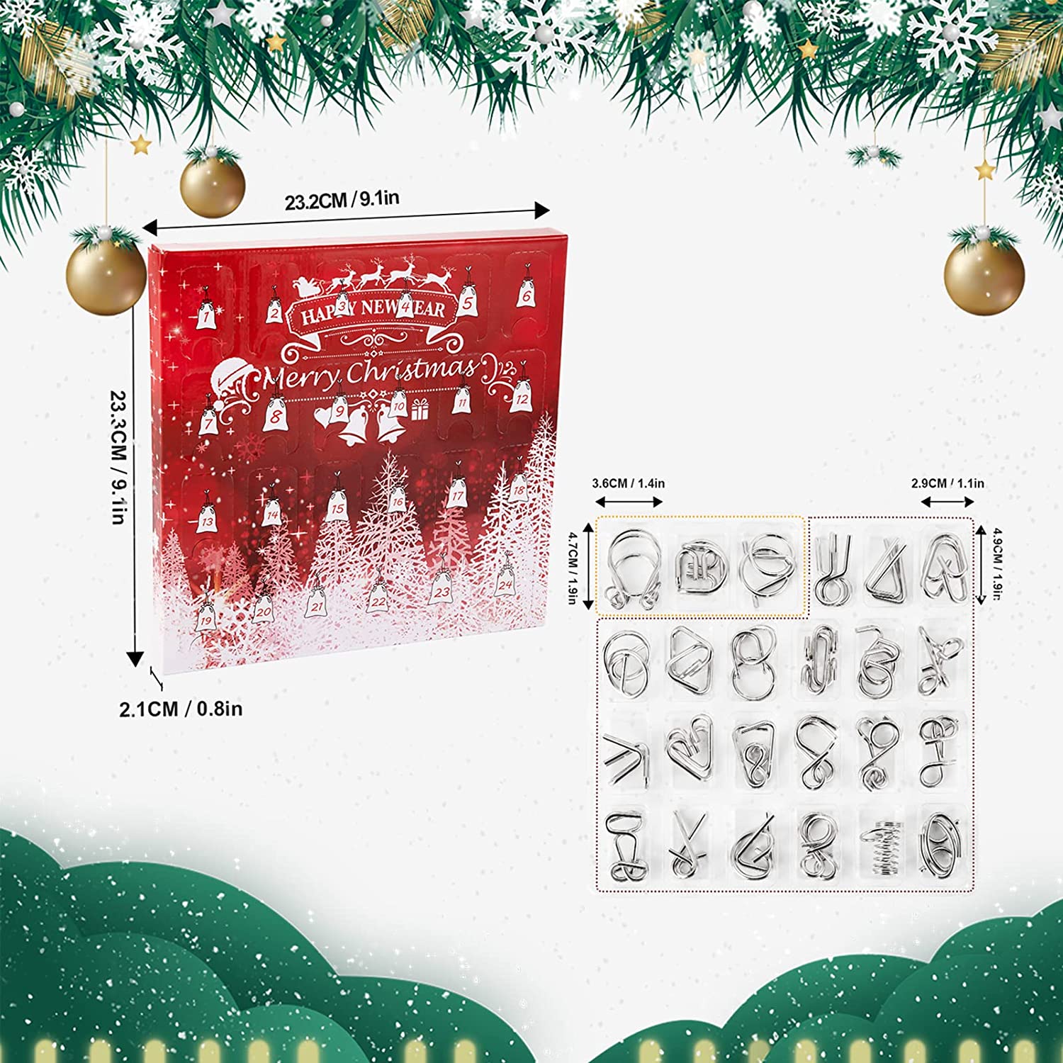 Metal Wire Puzzle Advent Calendar 2022,24 Days of Surprise Christmas Countdown Calendar, Brain Teaser IQ Test Unlock Interlock Challenge Game