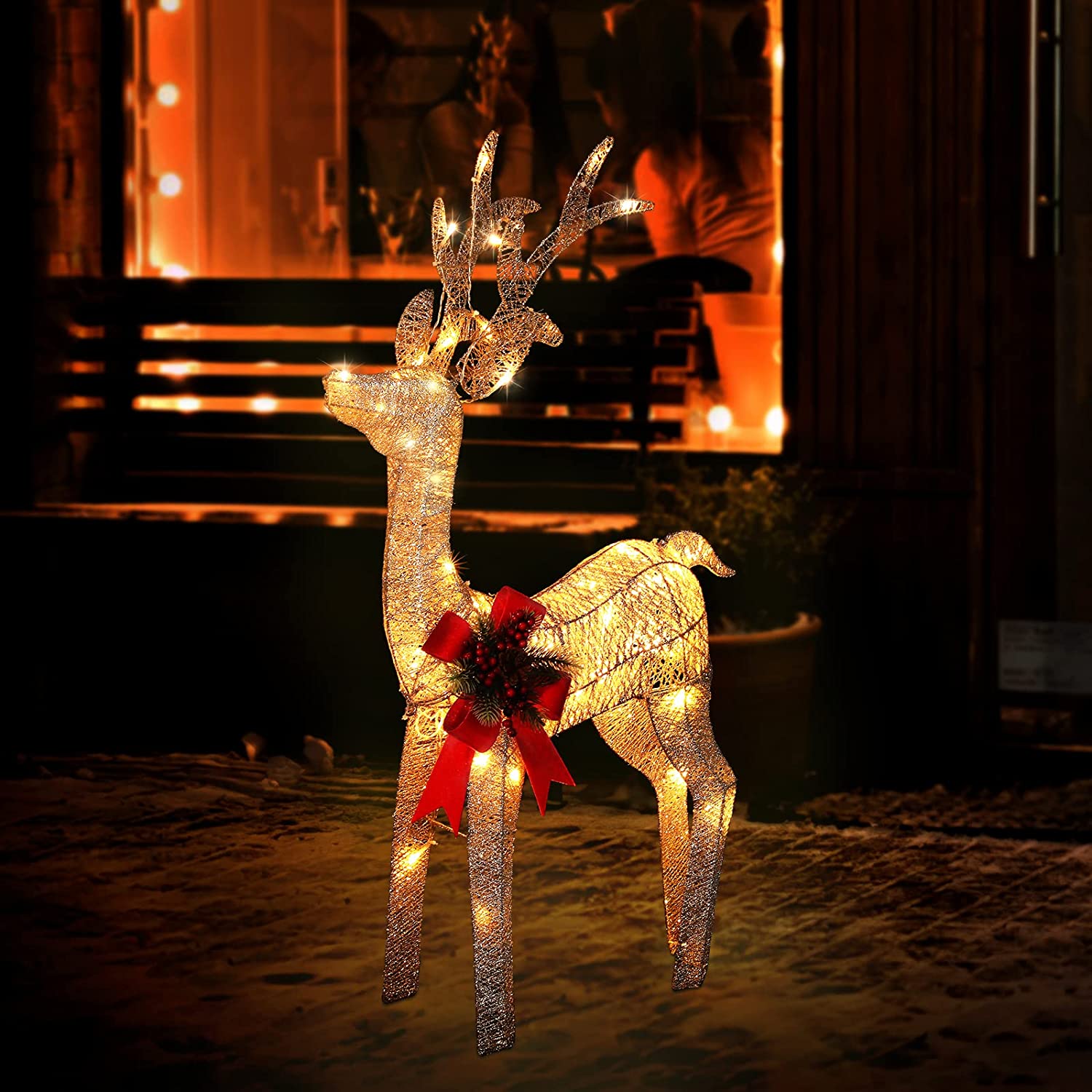 Christmas Reindeer Lighted Decoration, 33 Inch / 2.8 FT 60 LED Warm White Lighting Artificial Deer Christmas Eve Decor Indoor Outdoor Ornaments for Home Garden Yard Festival New Year