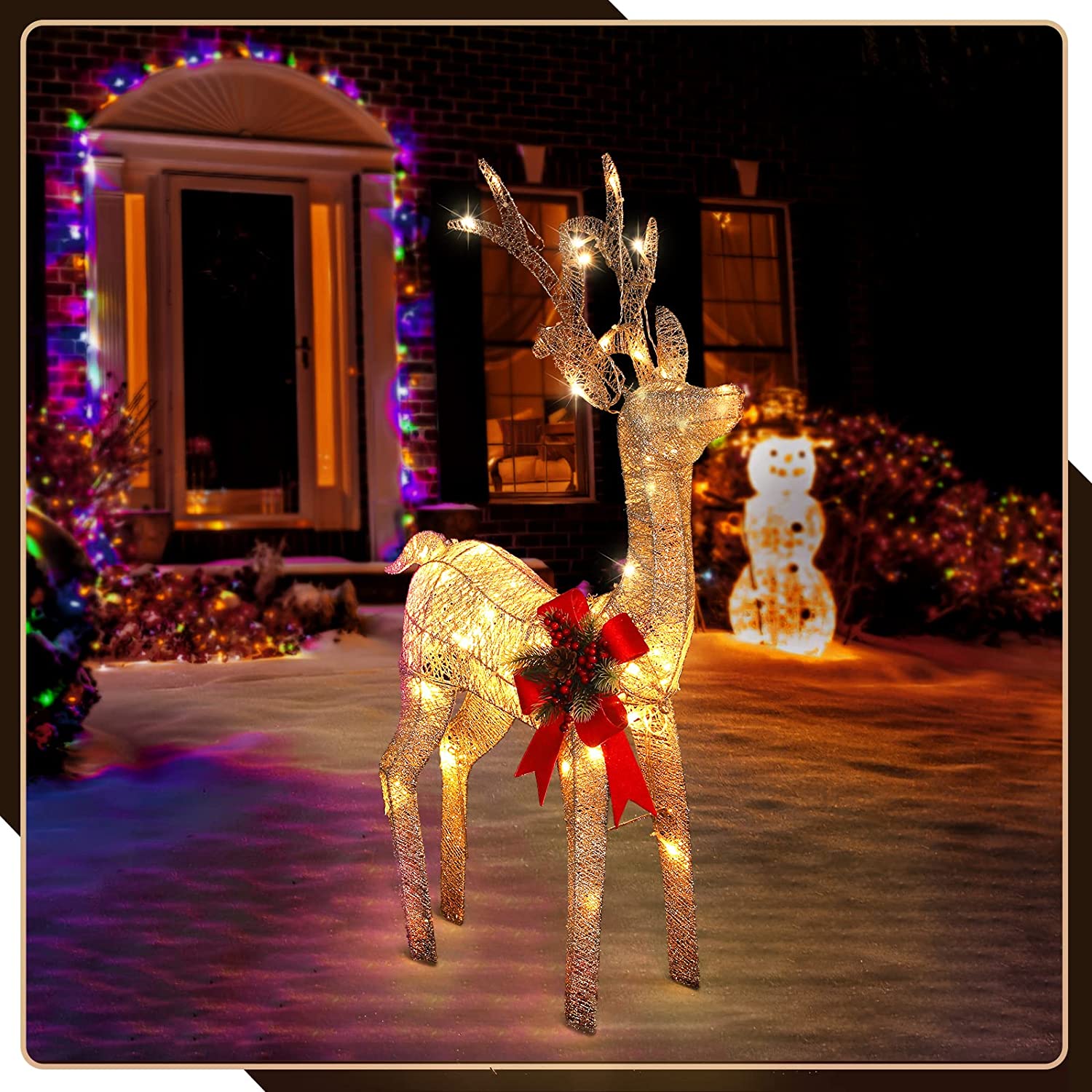 Christmas Reindeer Lighted Decoration, 33 Inch / 2.8 FT 60 LED Warm White Lighting Artificial Deer Christmas Eve Decor Indoor Outdoor Ornaments for Home Garden Yard Festival New Year