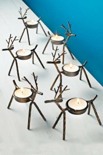 6x Christmas Reindeer Tea Light Candle Holders & Tealights Xmas Home Decor Gift