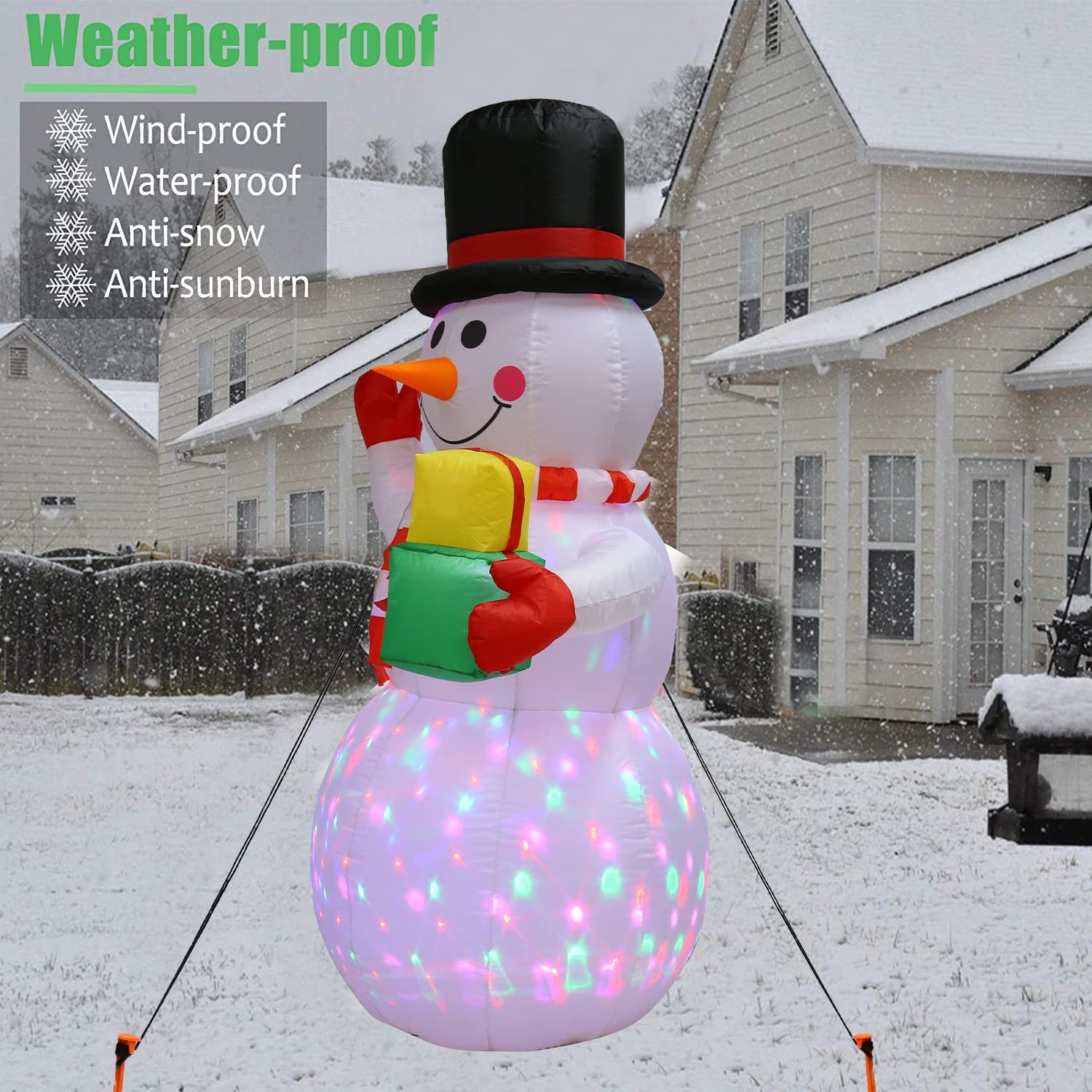 5ft Christmas Inflatables Snowman-Cute Inflatable Snowman with Rotating LED Lights Fun Blow Up Xmas Snowman for Indoor Outdoor Yard Garden Christmas Decorations