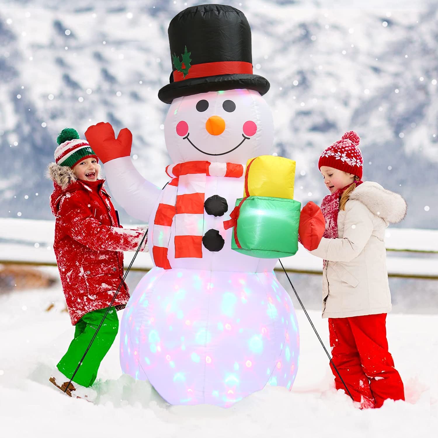 5ft Christmas Inflatables Snowman-Cute Inflatable Snowman with Rotating LED Lights Fun Blow Up Xmas Snowman for Indoor Outdoor Yard Garden Christmas Decorations