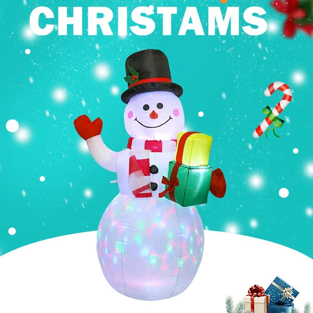 5ft Christmas Inflatables Snowman-Cute Inflatable Snowman with Rotating LED Lights Fun Blow Up Xmas Snowman for Indoor Outdoor Yard Garden Christmas Decorations