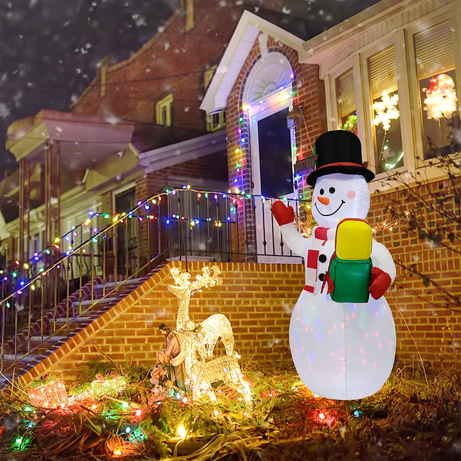 5ft Christmas Inflatables Snowman-Cute Inflatable Snowman with Rotating LED Lights Fun Blow Up Xmas Snowman for Indoor Outdoor Yard Garden Christmas Decorations