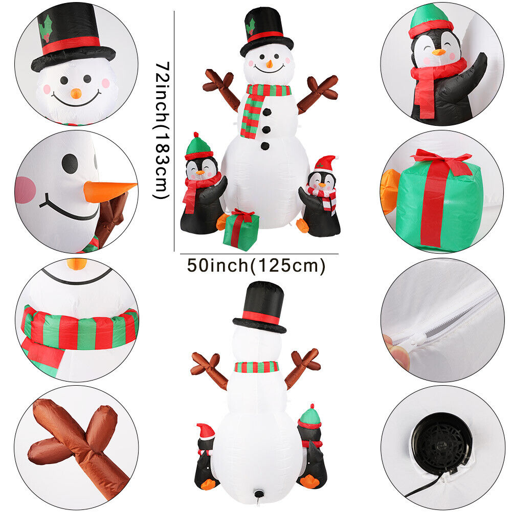 6FT Christmas Inflatable Snowman with Light Xmas Air Blown Outdoor Decoration GB