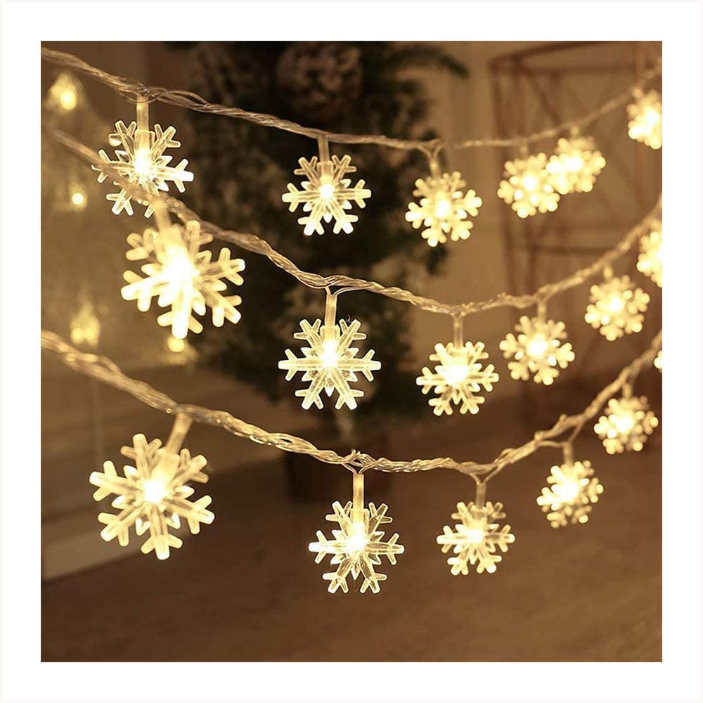 Snowflake String Lights, 16 Ft 50 LED Christmas Fairy Lights, Battery-Operated with 2 Lighting Modes for Xmas Home Garden Bedroom and Indoor&Outdoor Decoration