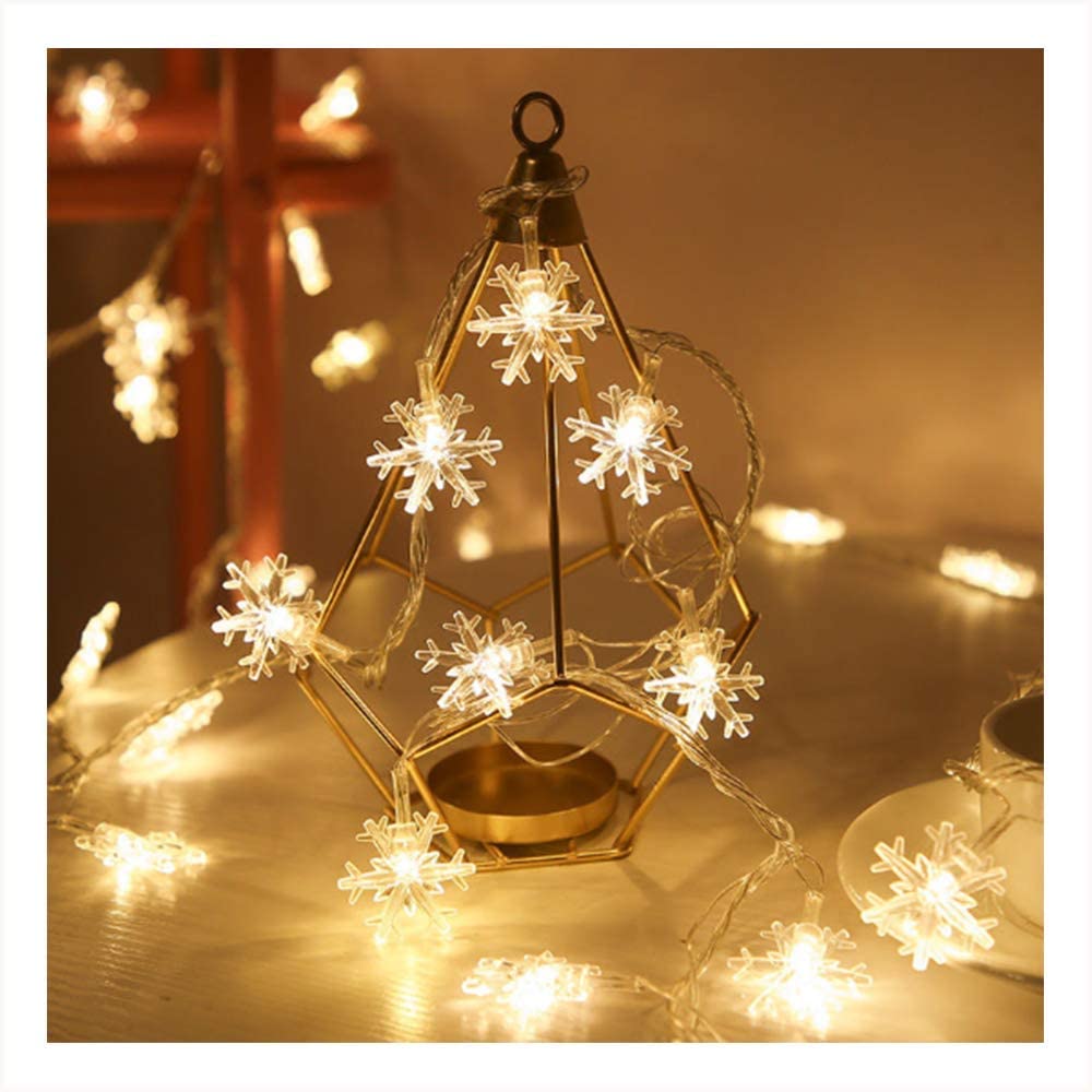 Snowflake String Lights, 16 Ft 50 LED Christmas Fairy Lights, Battery-Operated with 2 Lighting Modes for Xmas Home Garden Bedroom and Indoor&Outdoor Decoration