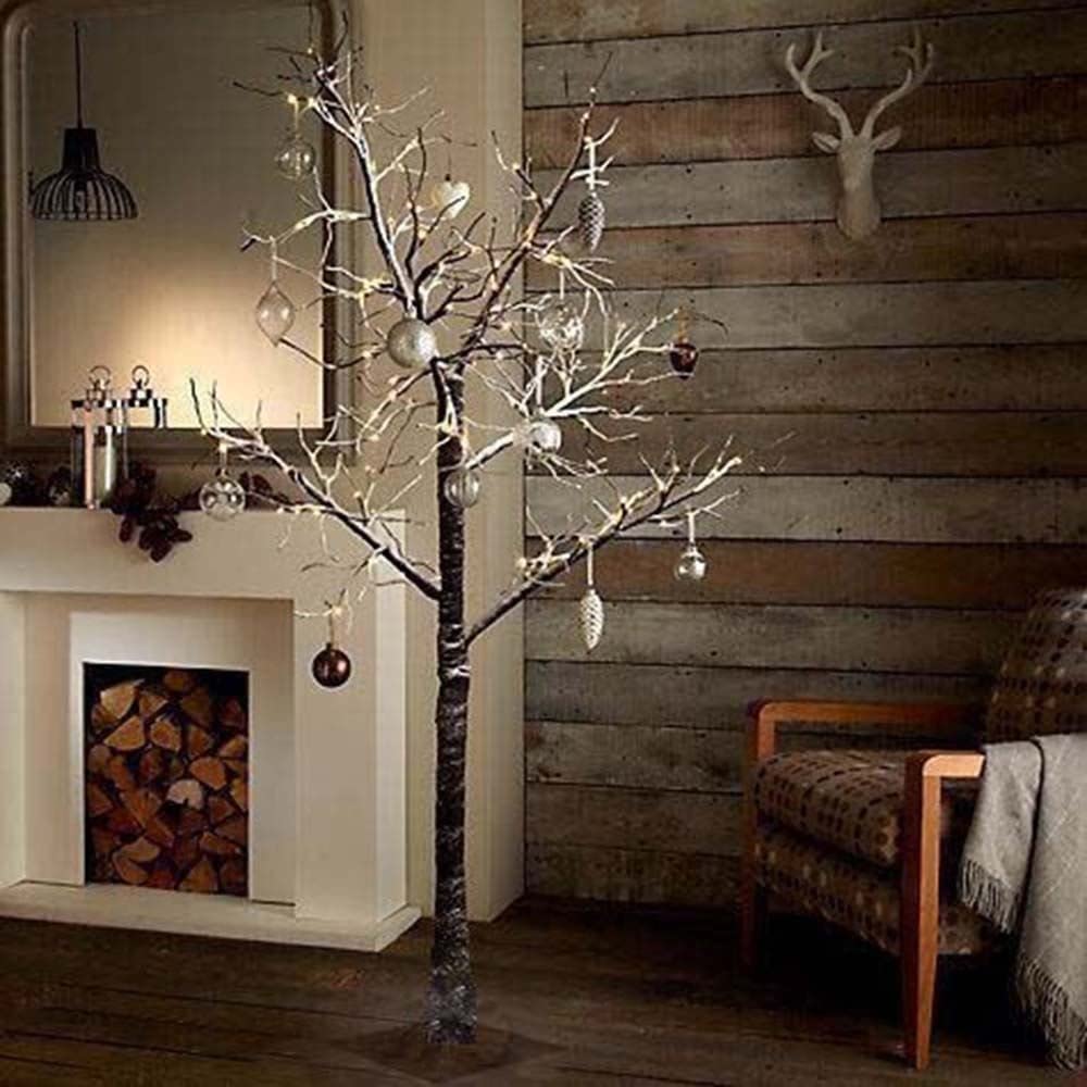 6ft Snowy Effect Brown Christmas Twig Tree Pre Lit With 96 Warm White LED