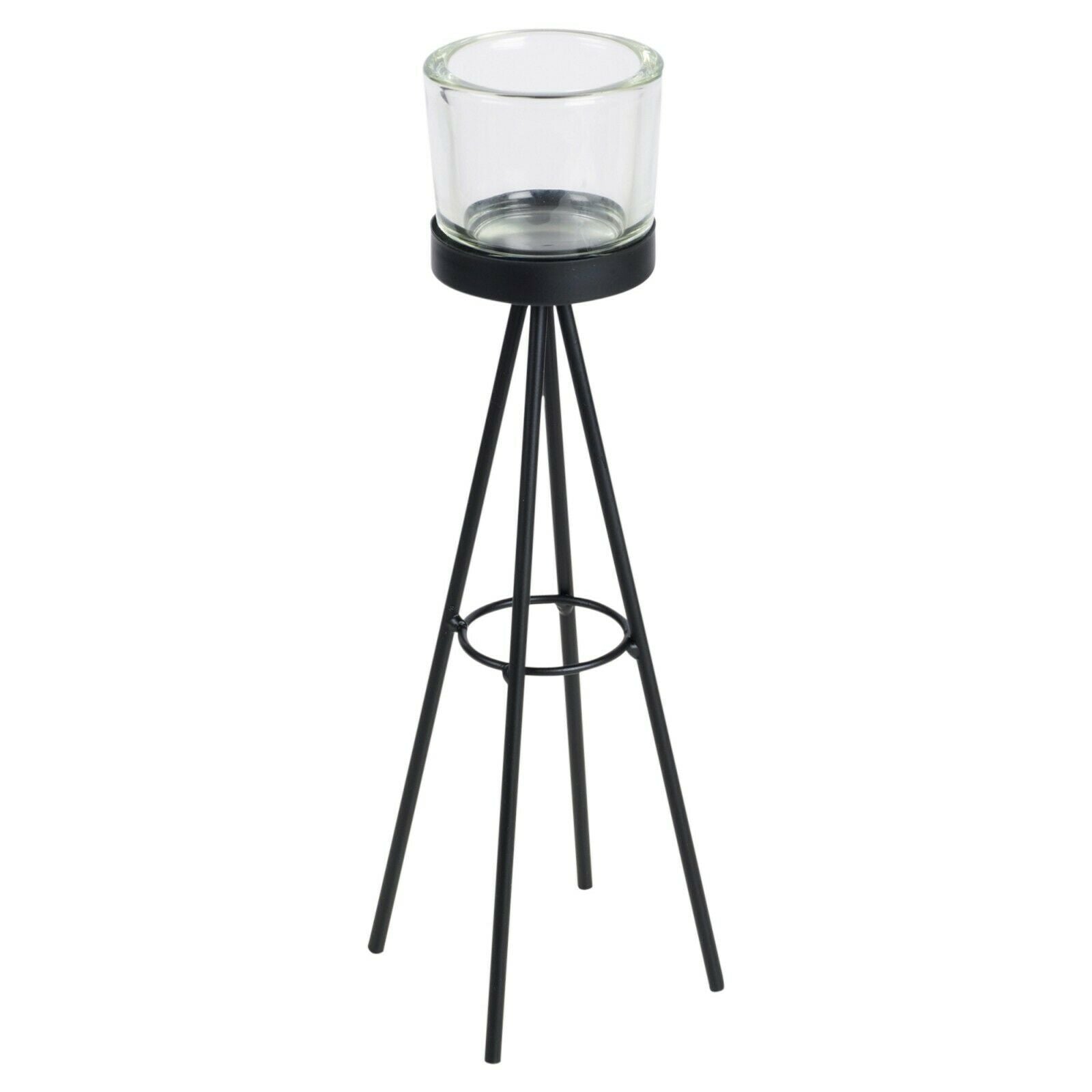 2 Metal Tripod Tealight Candle Stick Stand Glass Holder Set