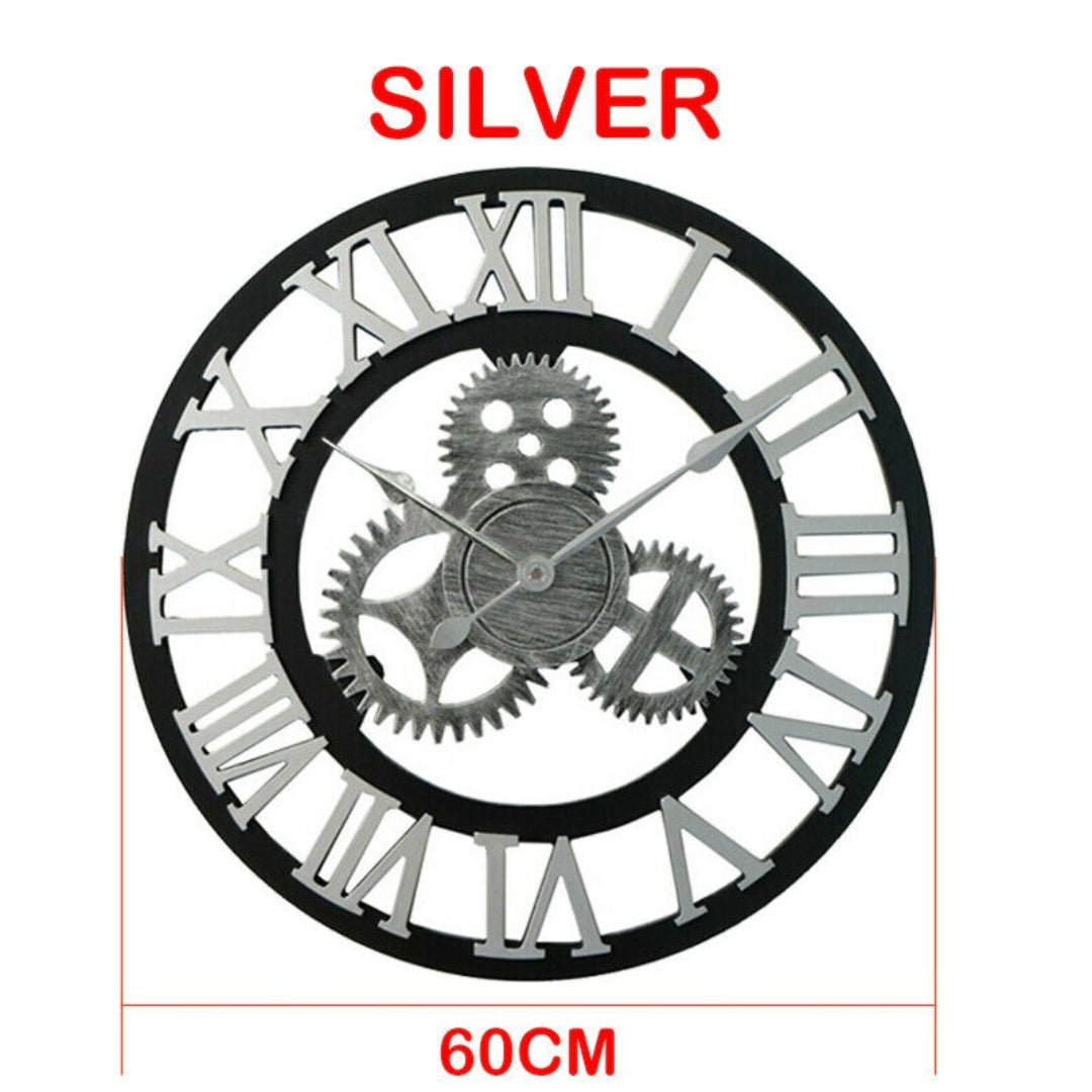 60cm Large Roman Silver Clock