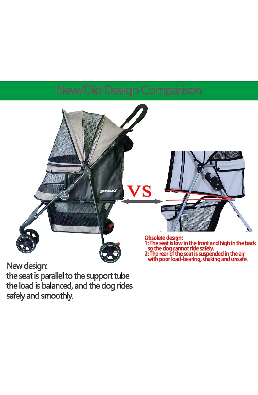 ROODO Escort 3 Wheel Pet Strollers Small Medium Dogs Cat Kitty Cup Holder Lightweight Travel System Foldable