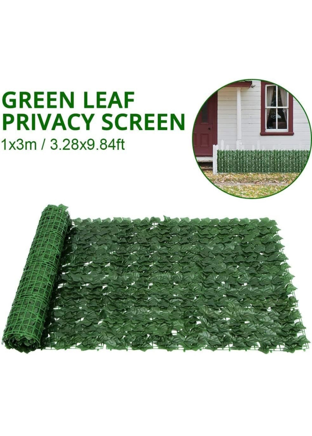 Artificial Ivy Decorative Fence,1m x 3m Artificial Ivy Privacy Fence Screen，Green Artificial Hedges Fence and Artificial Leaf Garden Screen Privacy Hedging Wall for Balcony, Garden, Outdoor Decoration