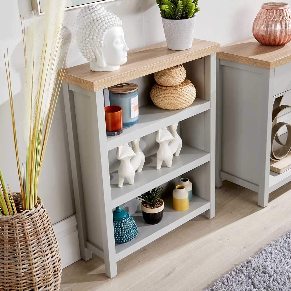 Oak Low Bookcase Display Unit 3 Bookshelves