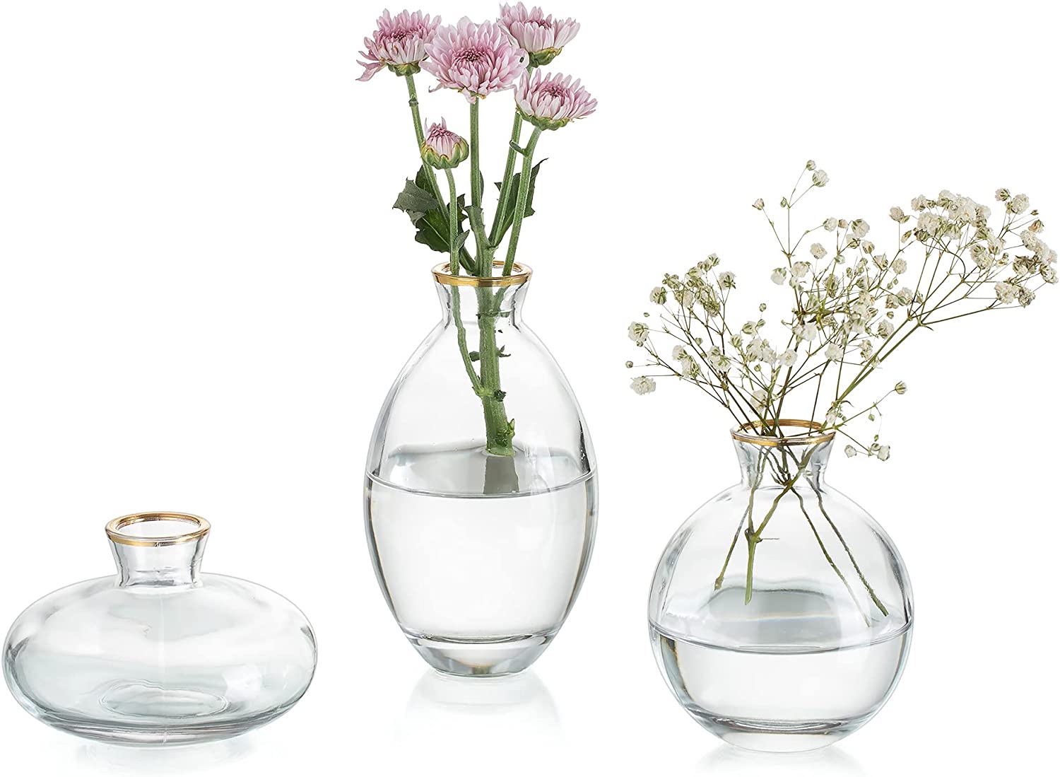 3 Set Of Small Handmade Glass Vases for Flowers,