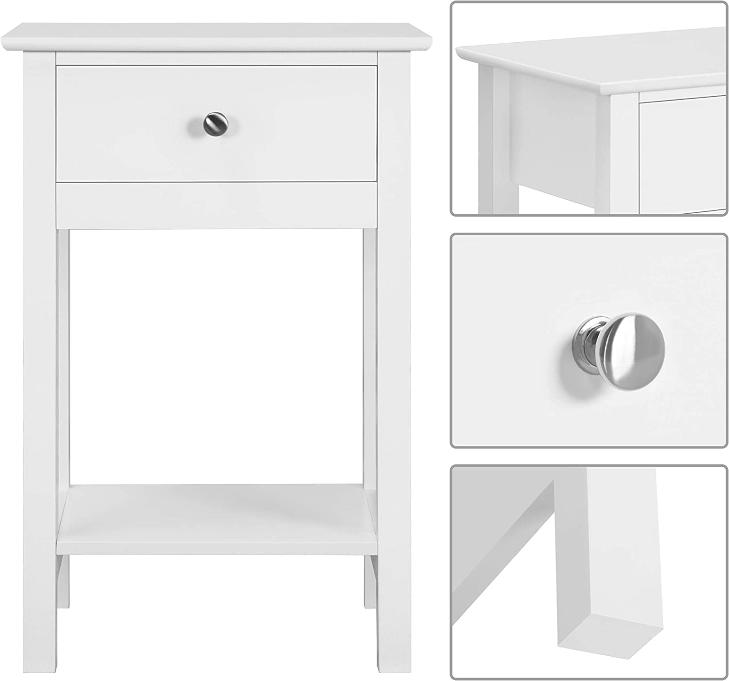 White Bedside Table Nightstand Cabinet Storage Unit with Drawers & Shelf