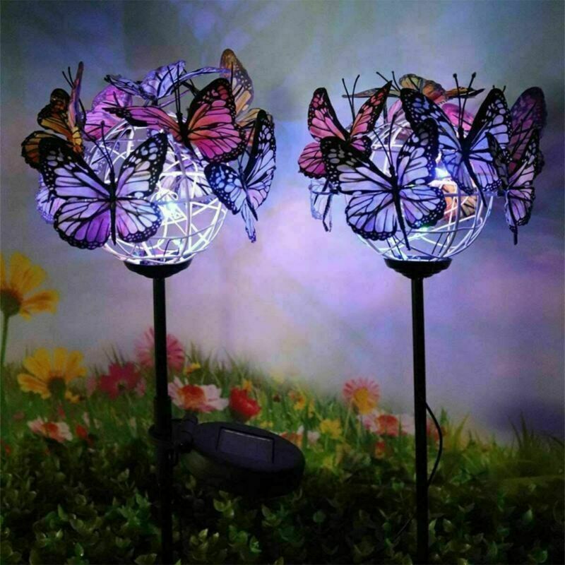 2X Solar Garden Lamps Outdoor Decor LED Butterfly Firework Stake Lights Ornament