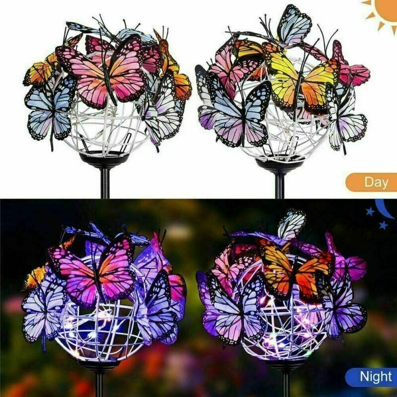 2X Solar Garden Lamps Outdoor Decor LED Butterfly Firework Stake Lights Ornament