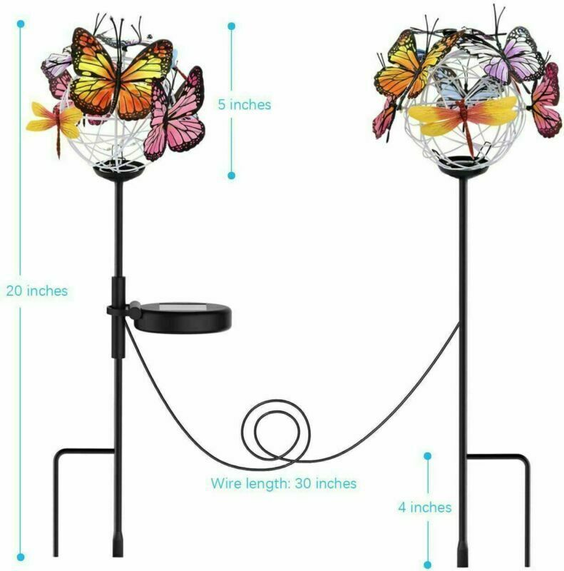 2X Solar Garden Lamps Outdoor Decor LED Butterfly Firework Stake Lights Ornament