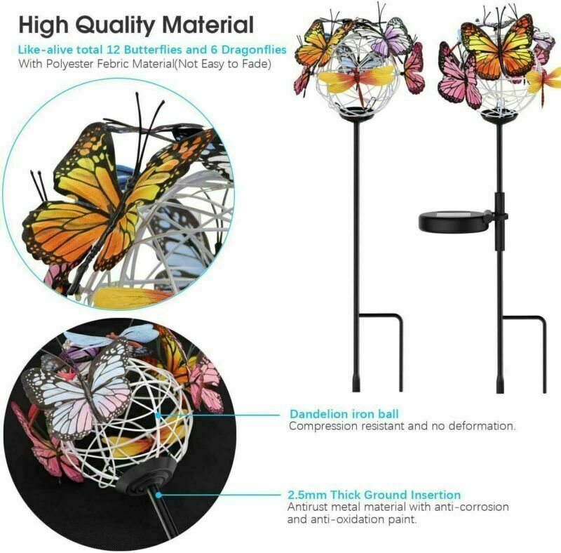 2X Solar Garden Lamps Outdoor Decor LED Butterfly Firework Stake Lights Ornament