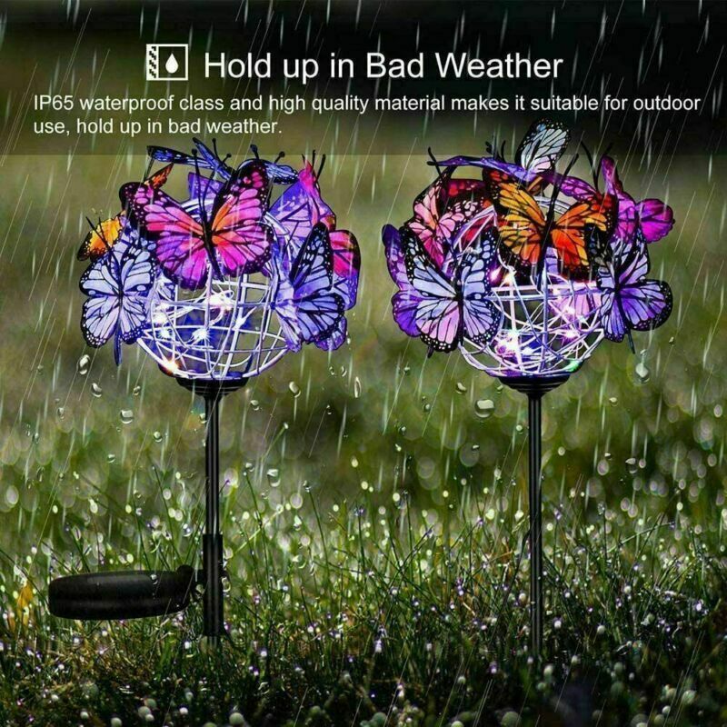 2X Solar Garden Lamps Outdoor Decor LED Butterfly Firework Stake Lights Ornament