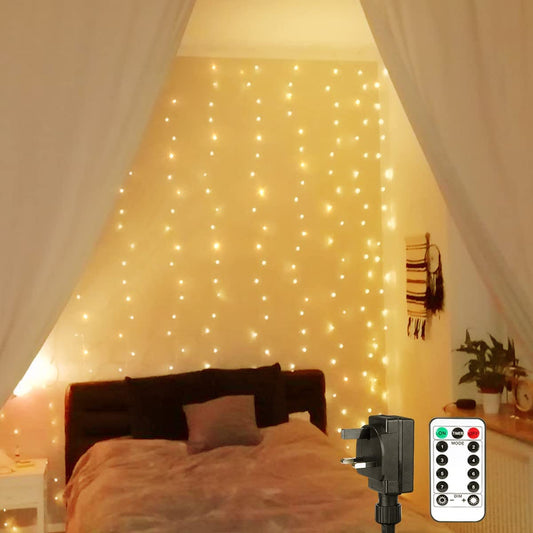 Curtain Fairy Lights with Remote and Timer, 3m x 3m