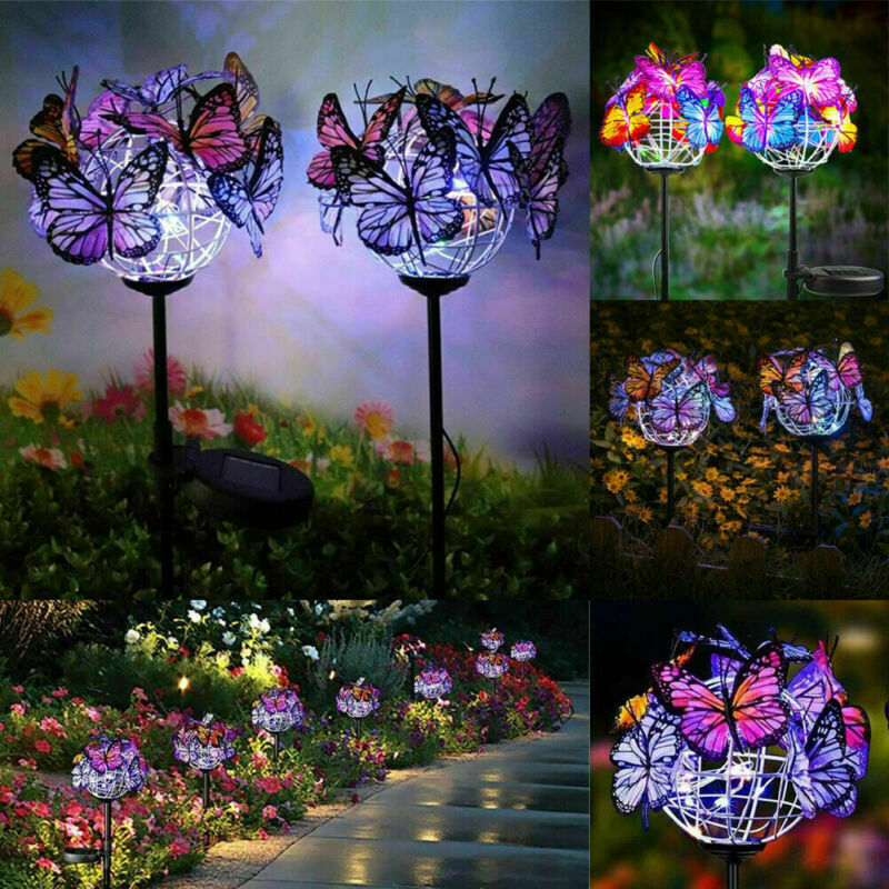 2X Solar Garden Lamps Outdoor Decor LED Butterfly Firework Stake Lights Ornament