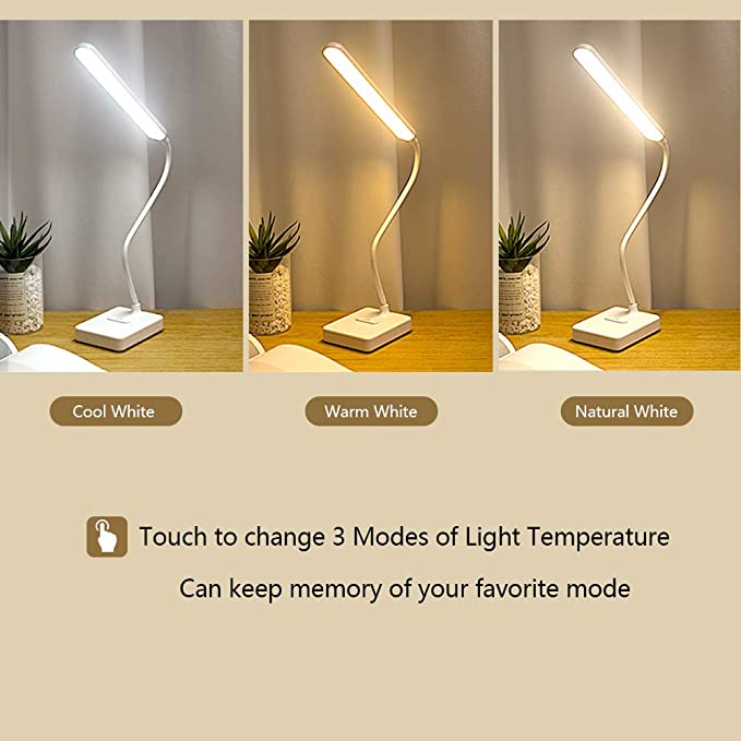 Cordless Led Desk Table Lamp Rechargeable Large Capacity With Touch Control 3 Colours, 6 Brightness Dimmable