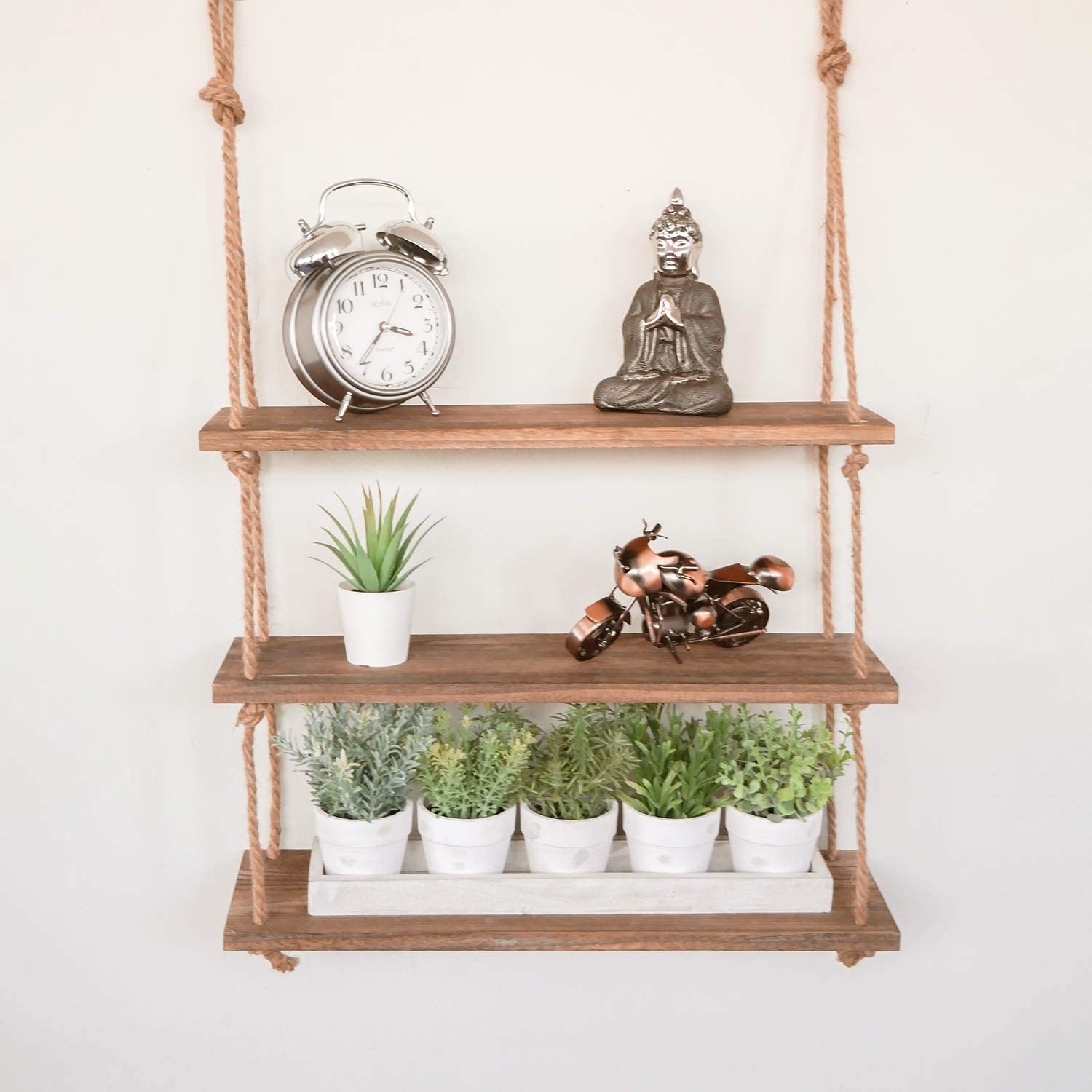 3 Tier Vintage Shabby Chic Shelving With Rope