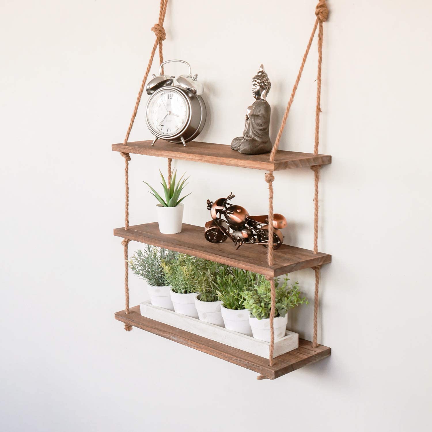 3 Tier Vintage Shabby Chic Shelving With Rope