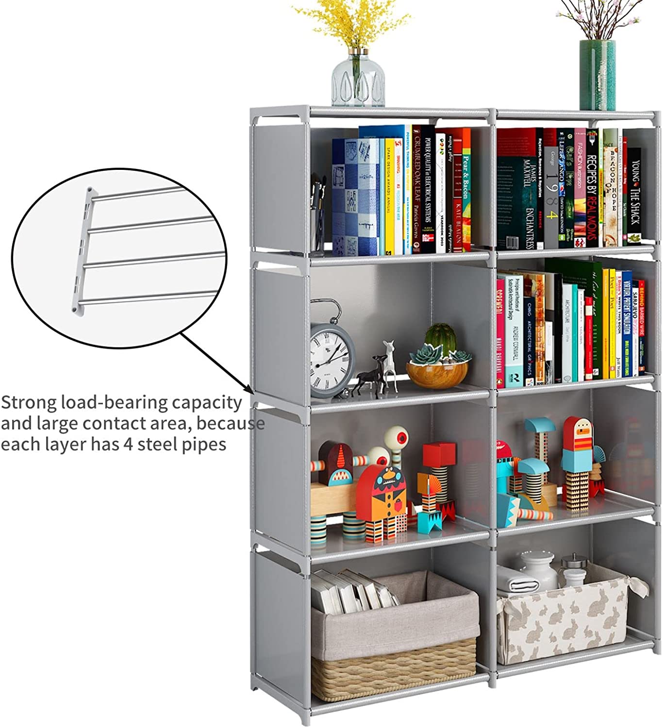 5-Tiers Closet Storage Organiser with Fabric Cloth at Back