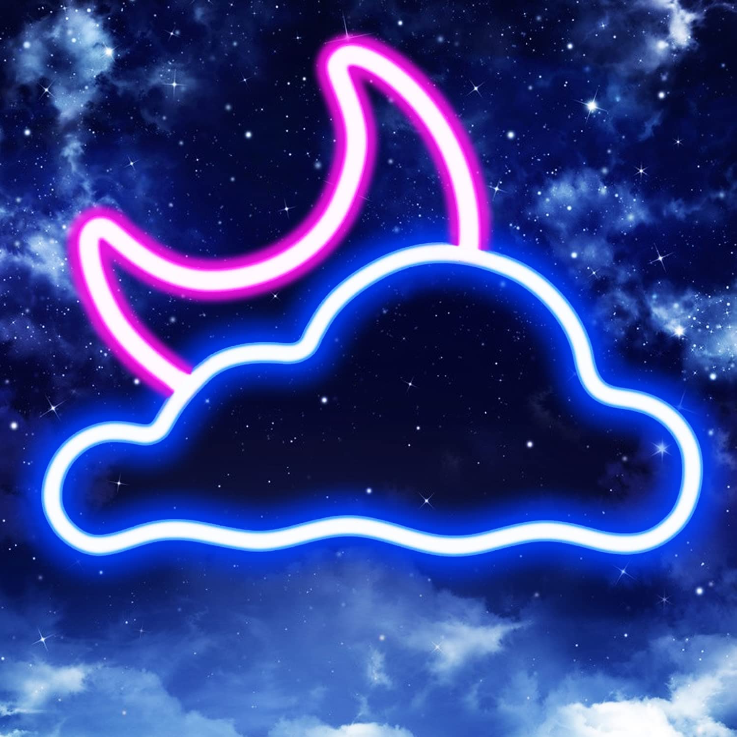 Neon Moon and Cloud Sign