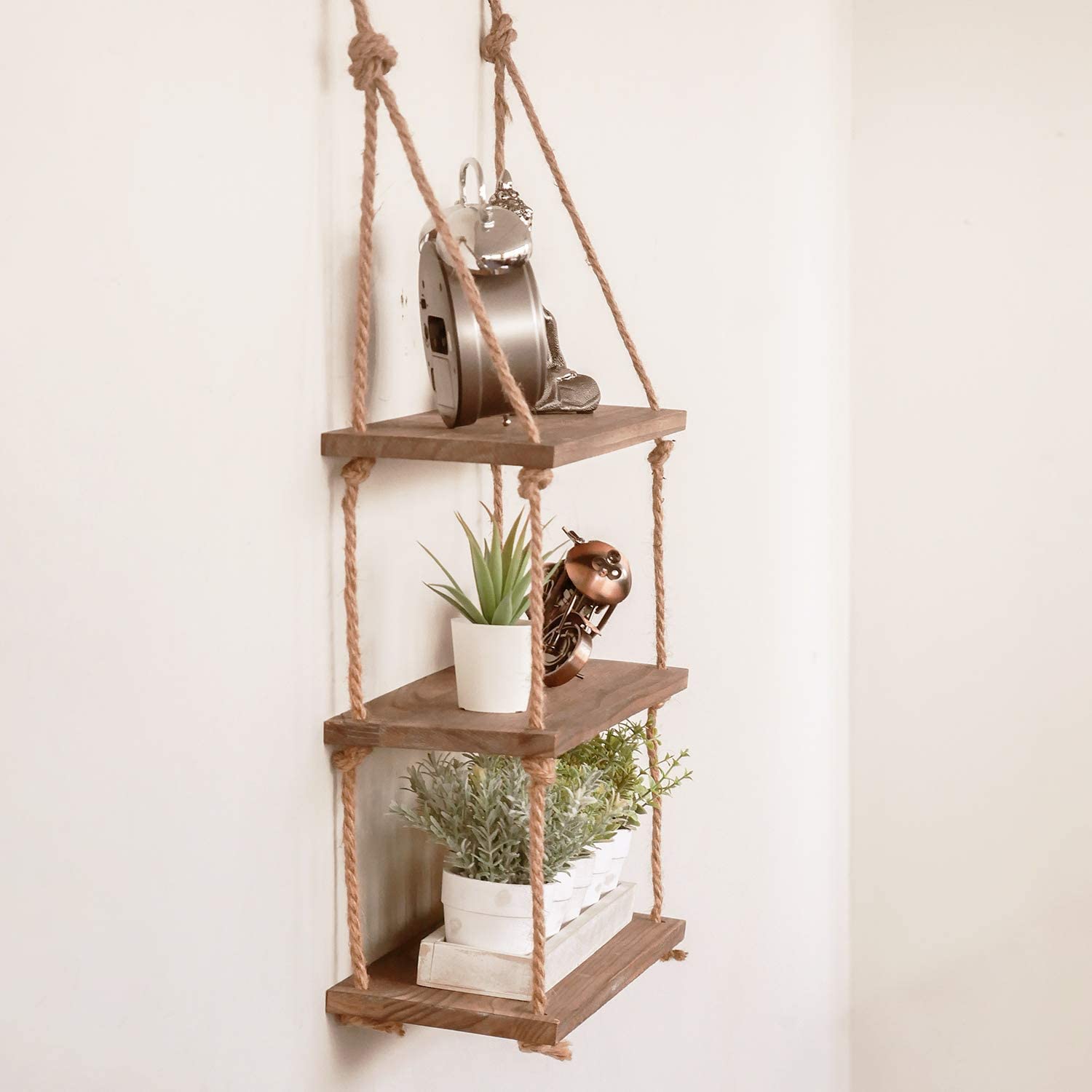 3 Tier Vintage Shabby Chic Shelving With Rope