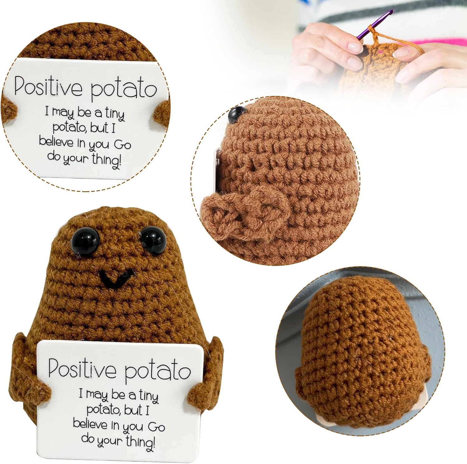 Positive Doll Potato Funny Knitting Soft Doll Cute Knitted Pocket Hug Potato Doll with Positive Card Novelty Gifts