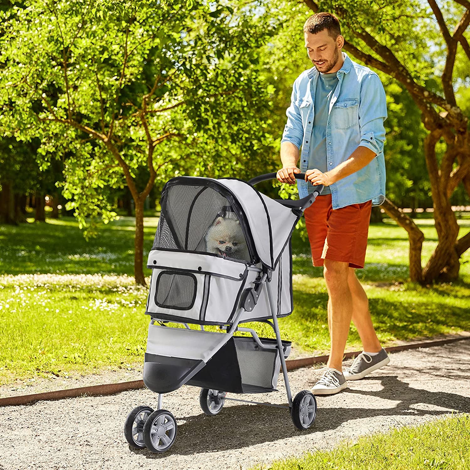 Brand new in original box 3-Wheel Pet Stroller Grey colour Zip in front secured