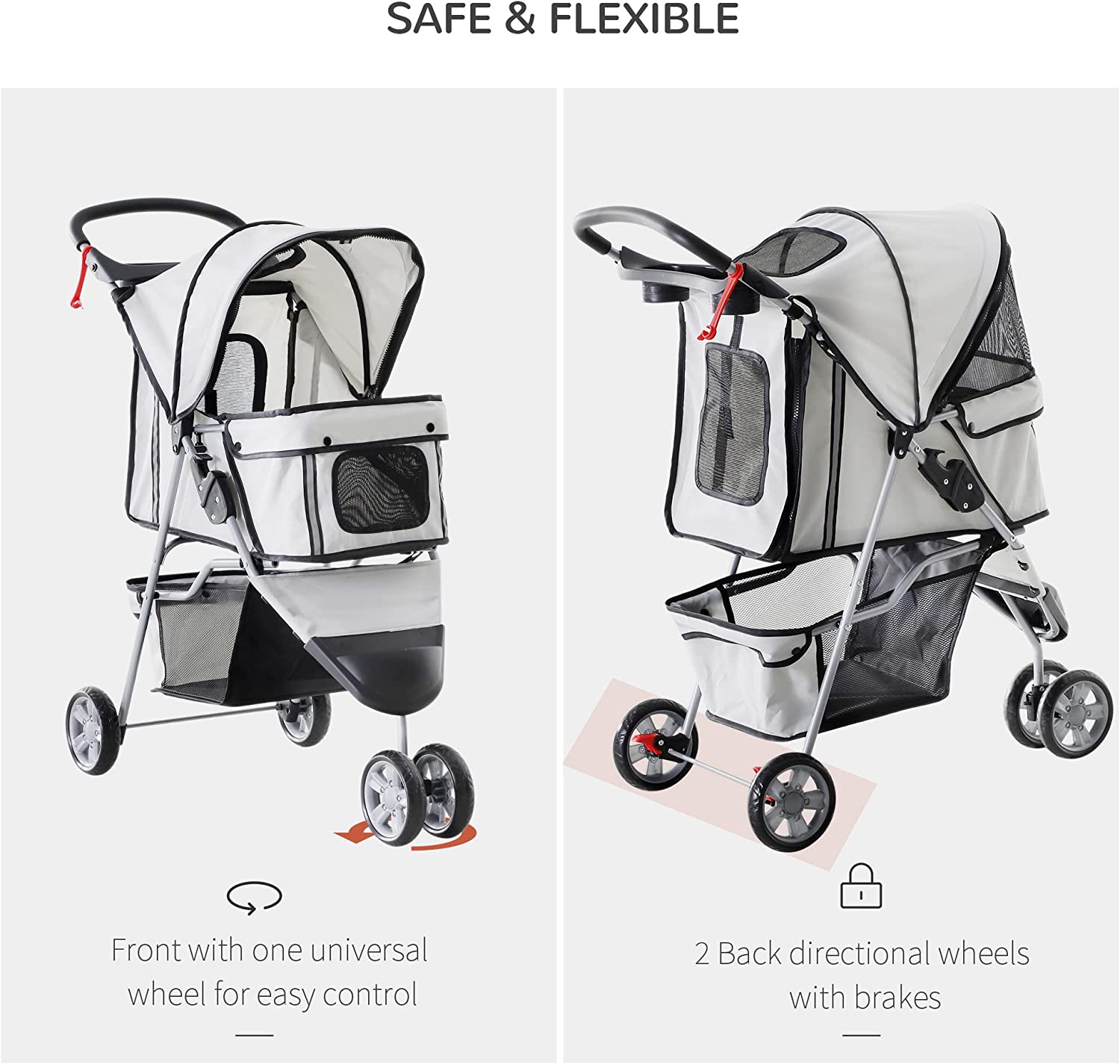 Brand new in original box 3-Wheel Pet Stroller Grey colour Zip in front secured