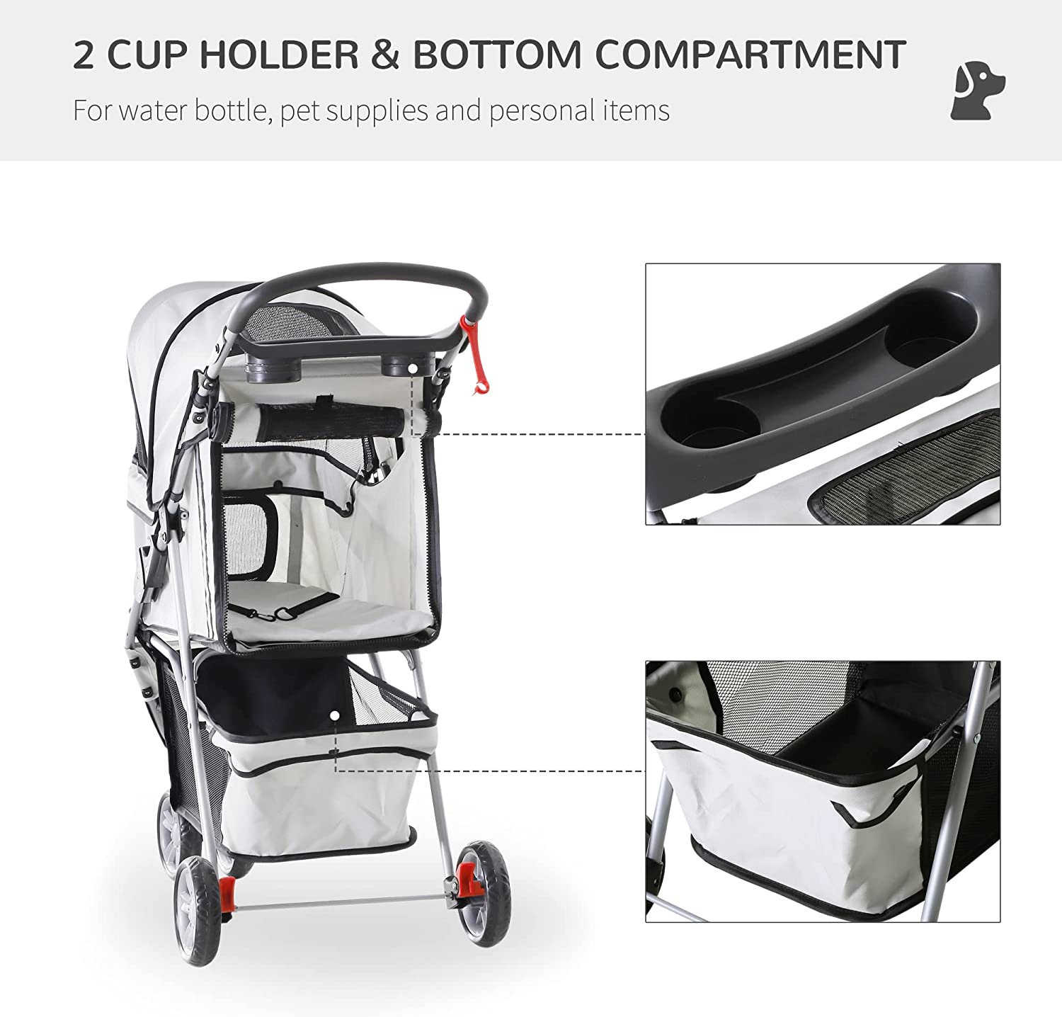 Brand new in original box 3-Wheel Pet Stroller Grey colour Zip in front secured