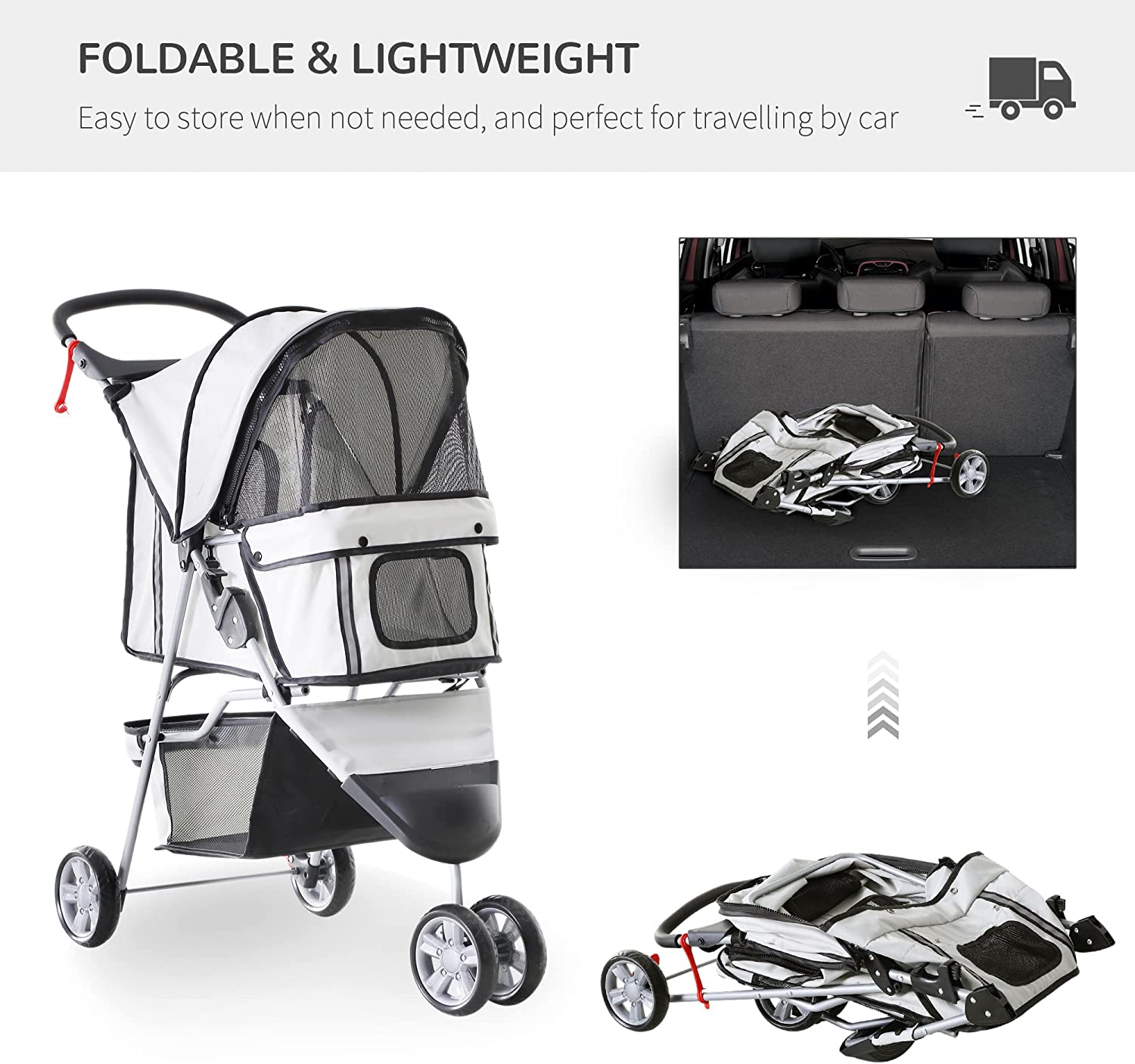 Brand new in original box 3-Wheel Pet Stroller Grey colour Zip in front secured