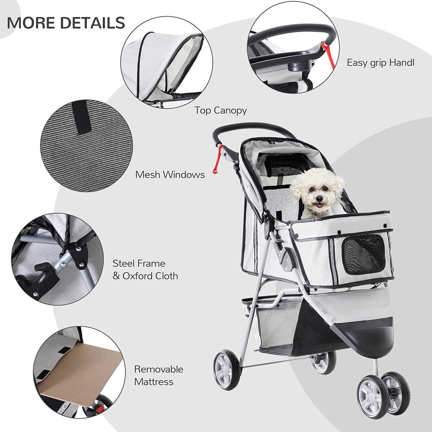 Brand new in original box 3-Wheel Pet Stroller Grey colour Zip in front secured