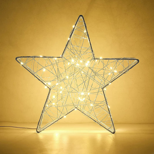 Metal Table Lamp, 33 cm Battery Powered Christmas Star Light Warm White Bedside Desk Lamp with Iron Frame