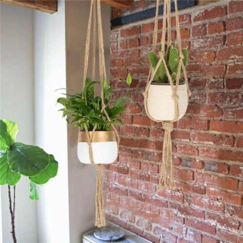 Hand Made Macramé Plant Hanger Pot Holder Hanging Jute Rope 90cm Vintage