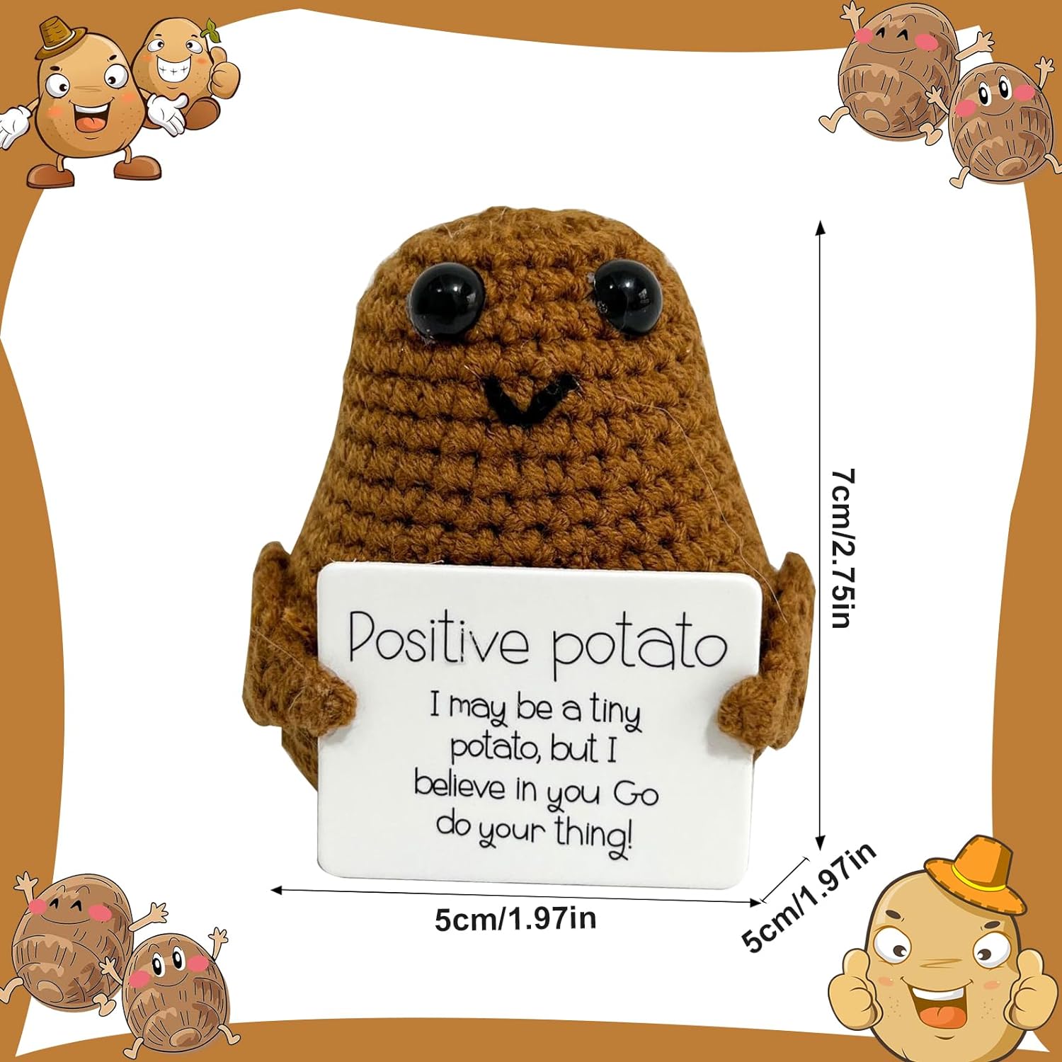 Positive Doll Potato Funny Knitting Soft Doll Cute Knitted Pocket Hug Potato Doll with Positive Card Novelty Gifts