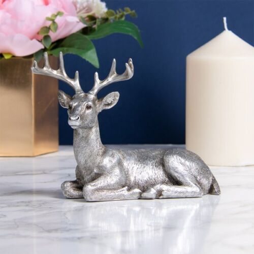 SILVER REFLECTIONS LYING DEER DECORATION ORNAMENT