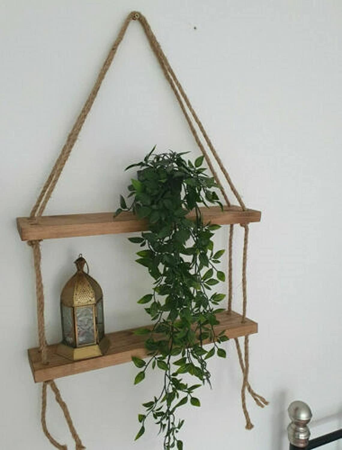 RUSTIC WOODEN HANGING ROPE SHELF