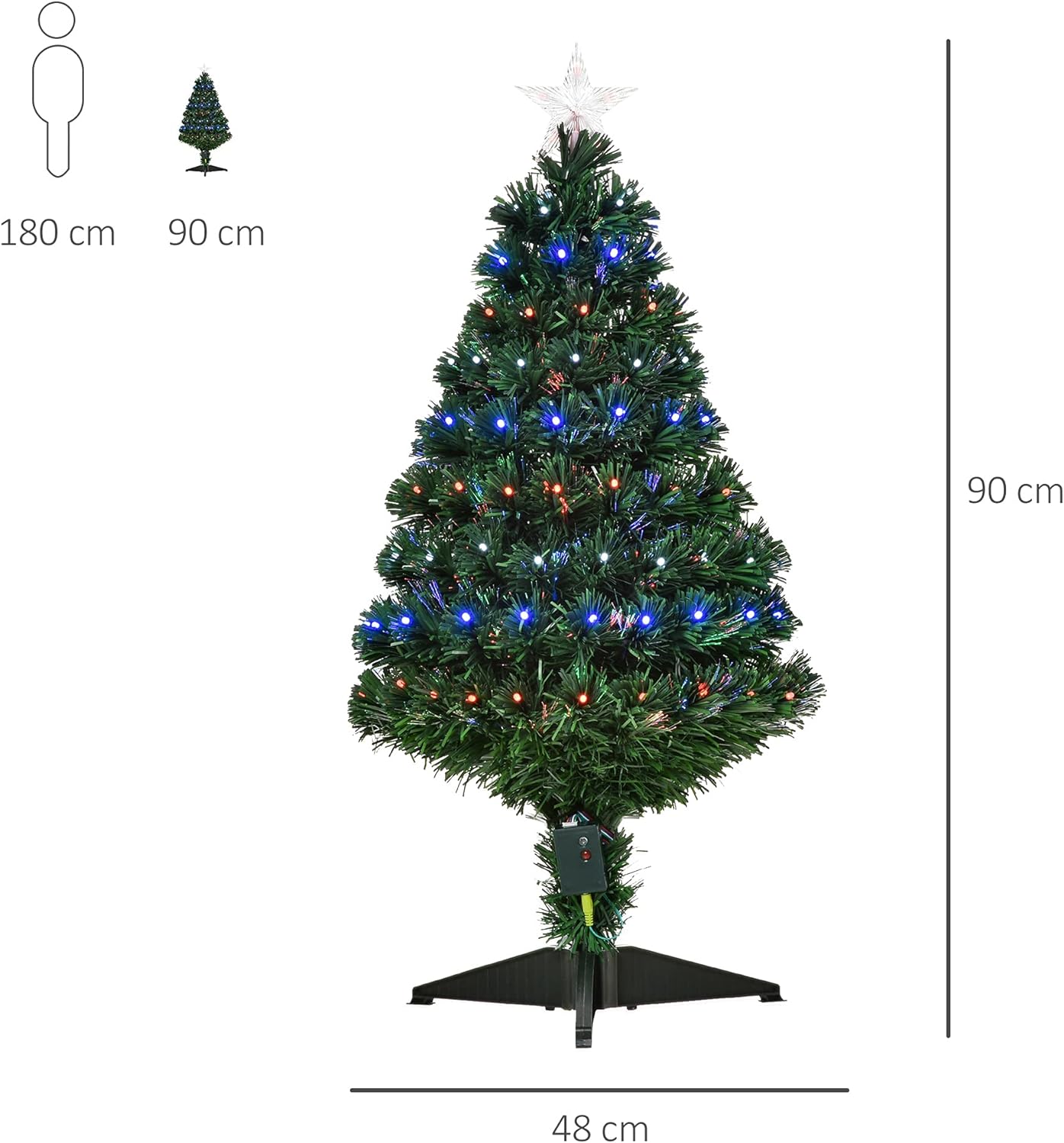 3 Feet Prelit Artificial Christmas Tree with Multi-Coloured Fiber Optic LED Light, Holiday Home Xmas Decoration, Green