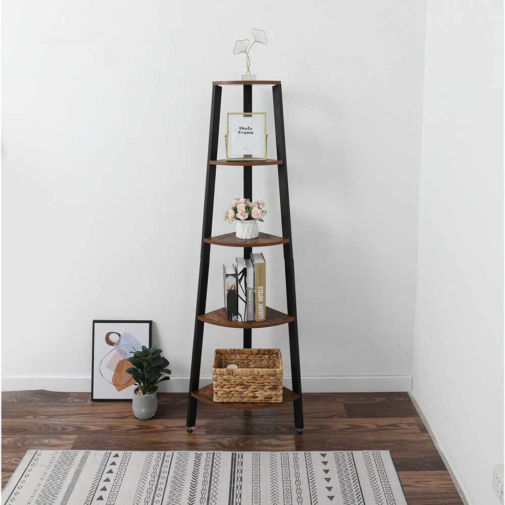 5 Tier Corner Shelf Ladder Bookcase Bookshelf Storage Rack Display Stand Unit